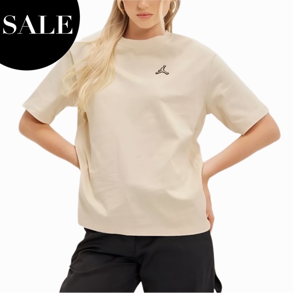 Jordan Tops - Nike Air Jordan Essentials T Shirt Tee Womens Cropped Beige Black Oversized